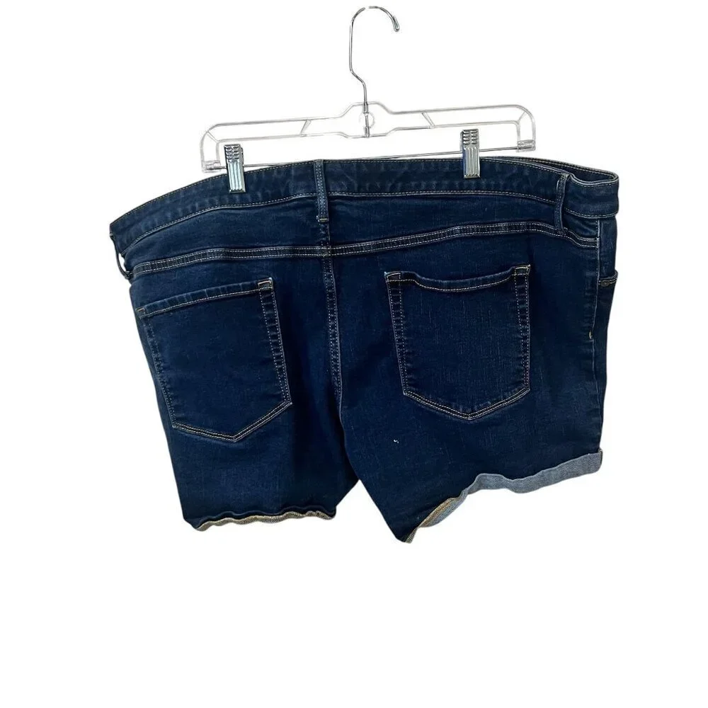 Ava & Viv Womens Dark Wash Denim Midi Shorts Size 24W With Rolled Hem & Pockets - Picture 4 of 5